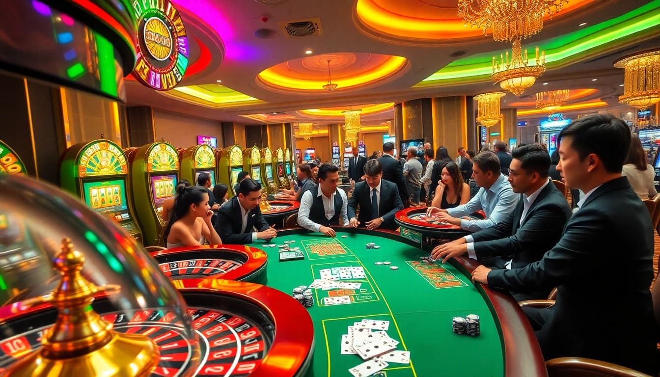 Engaged players enjoying games at NOHU90 COM, showcasing the thrill of gambling with roulette and slots.