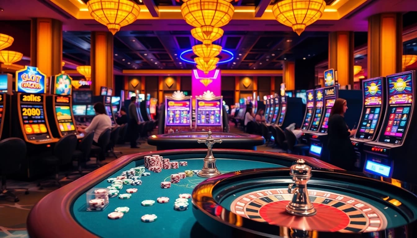 Experience the thrill of Slot Gacor in a luxurious casino setting filled with exciting slot machines and vibrant lights.