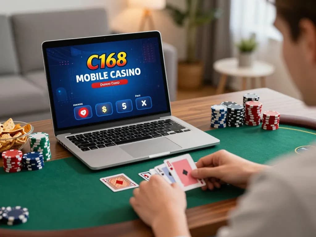 C168 player engaged in an exciting online blackjack game, highlighting a cozy gaming atmosphere.