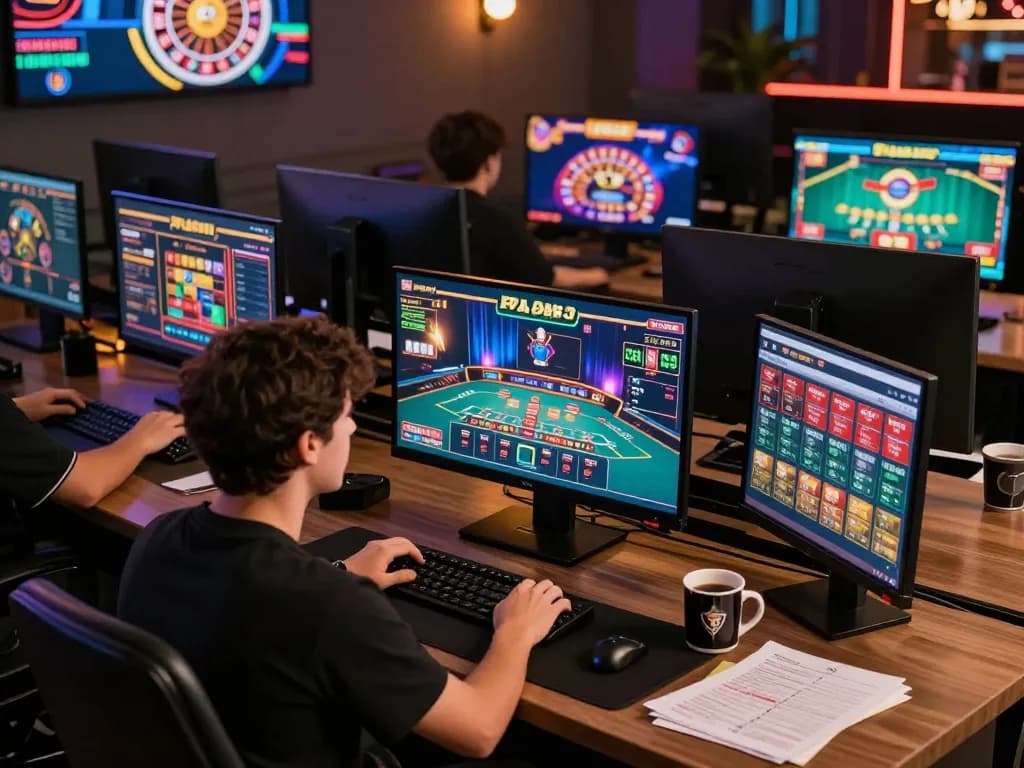 Engaging setup for online gambling at Trang chủ F8bet, showcasing dynamic screens and responsible gaming elements.