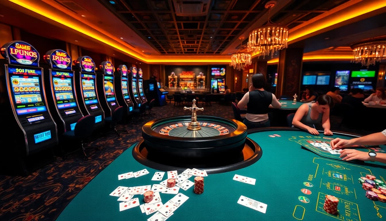 SODO casino scene with vibrant slots and professional poker tables showcasing excitement and luxury.