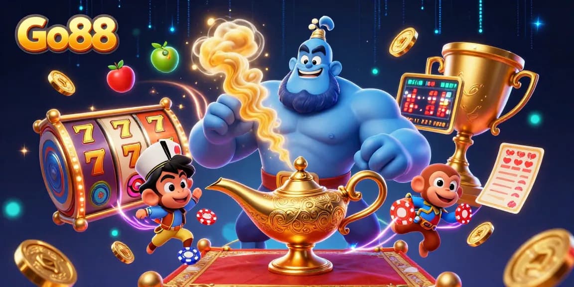 Bet on Go88 with vibrant slots and gaming elements in this stunning animated 3D scene.