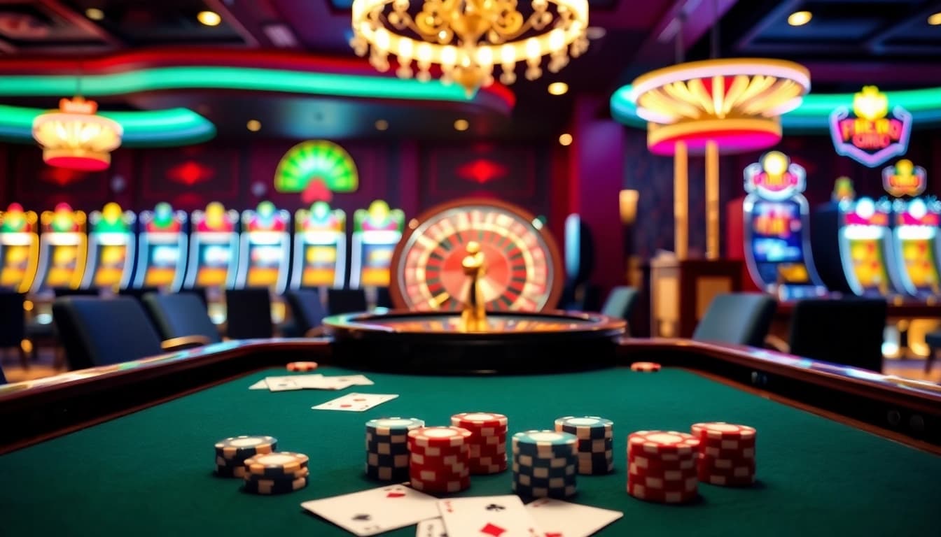 Players enjoying thrilling games at https://fb88.report/ with vibrant casino elements and rich atmosphere.