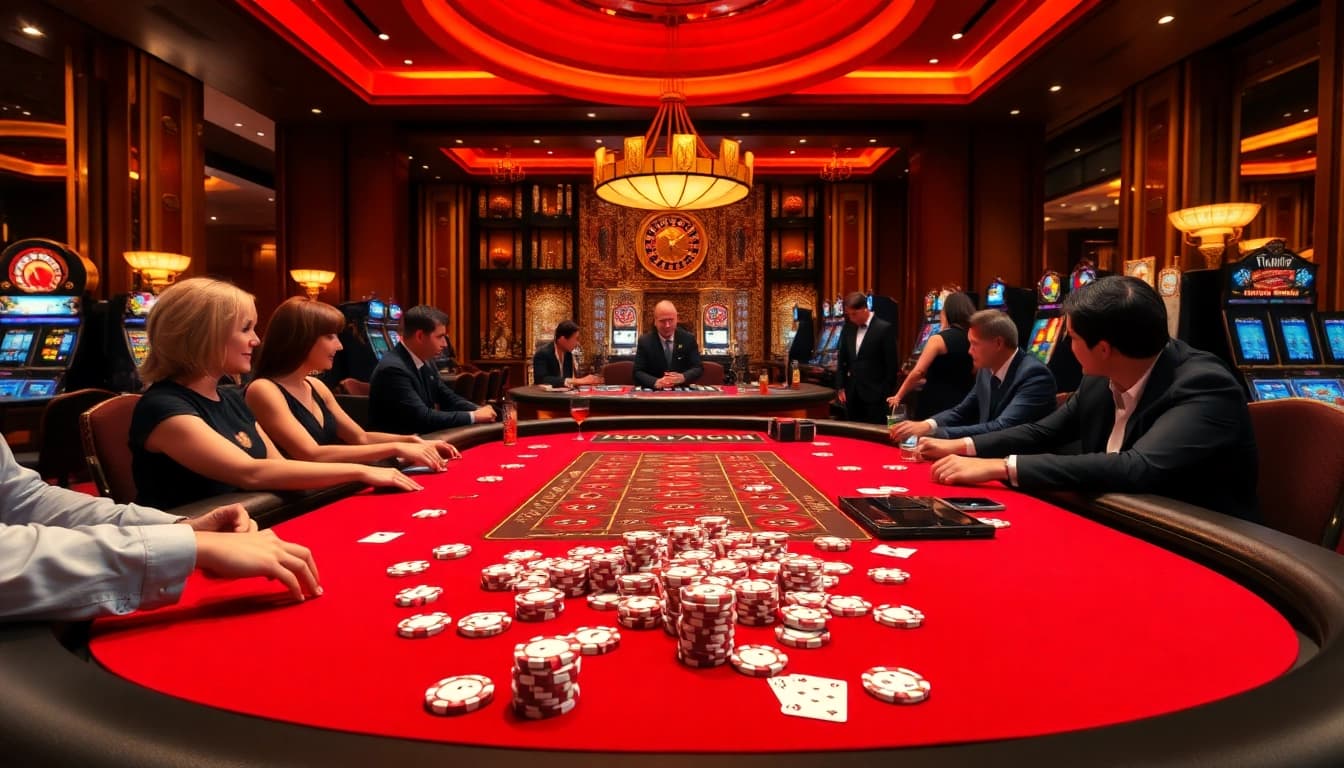 Players engaging in strategic poker action at 79win's luxurious casino table.
