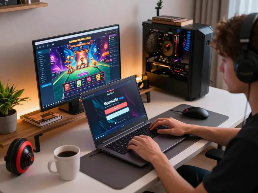 Berinteraksi dengan login Kenzototo pada setup permainan online yang stylish, menampilkan pengalaman yang mendalam