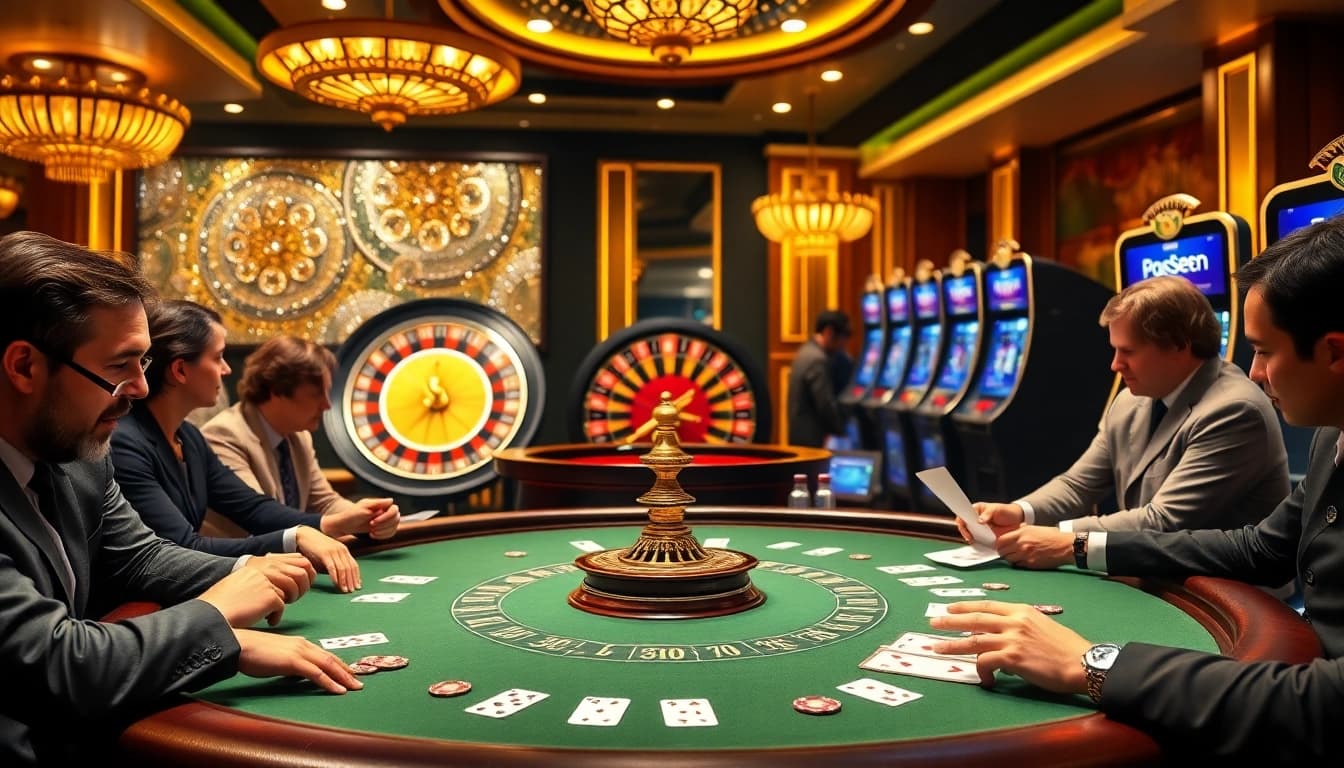 Engaged players at 789P enjoy an upscale casino atmosphere with poker, roulette, and vibrant slots.