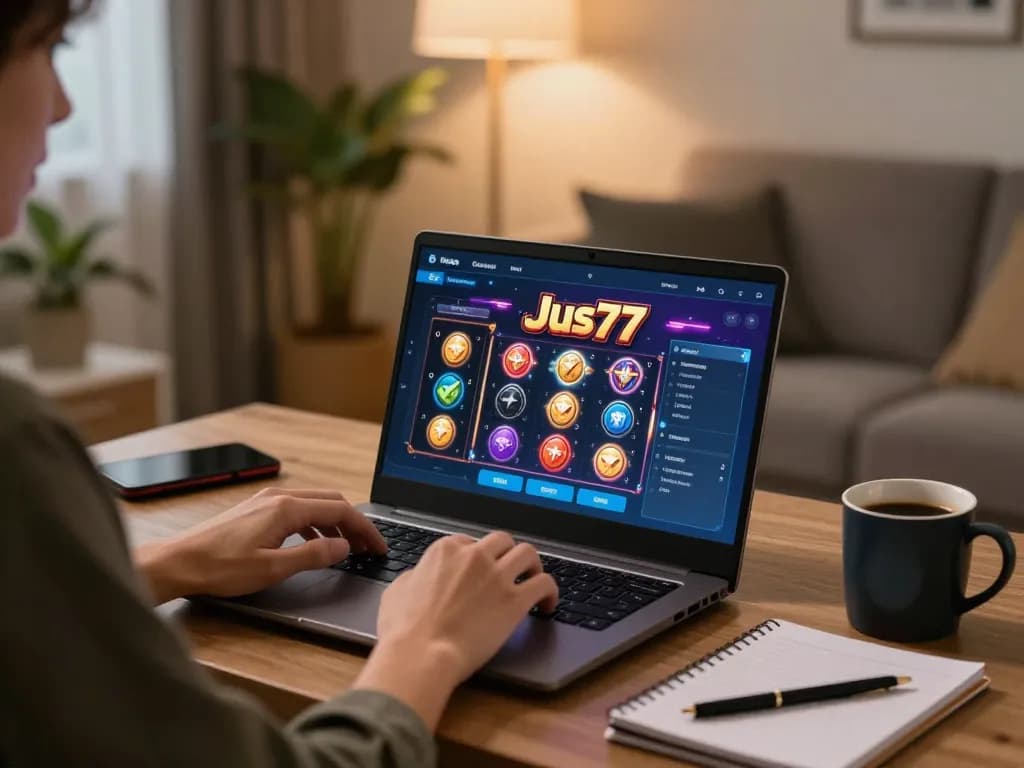 Engage in exciting online slots at Jus77 from a cozy home setup.
