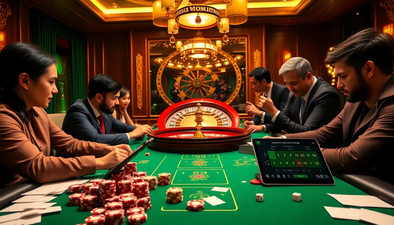 Engage with Tool xổ số siêu tốc in a vibrant casino scene filled with excitement and strategic play.