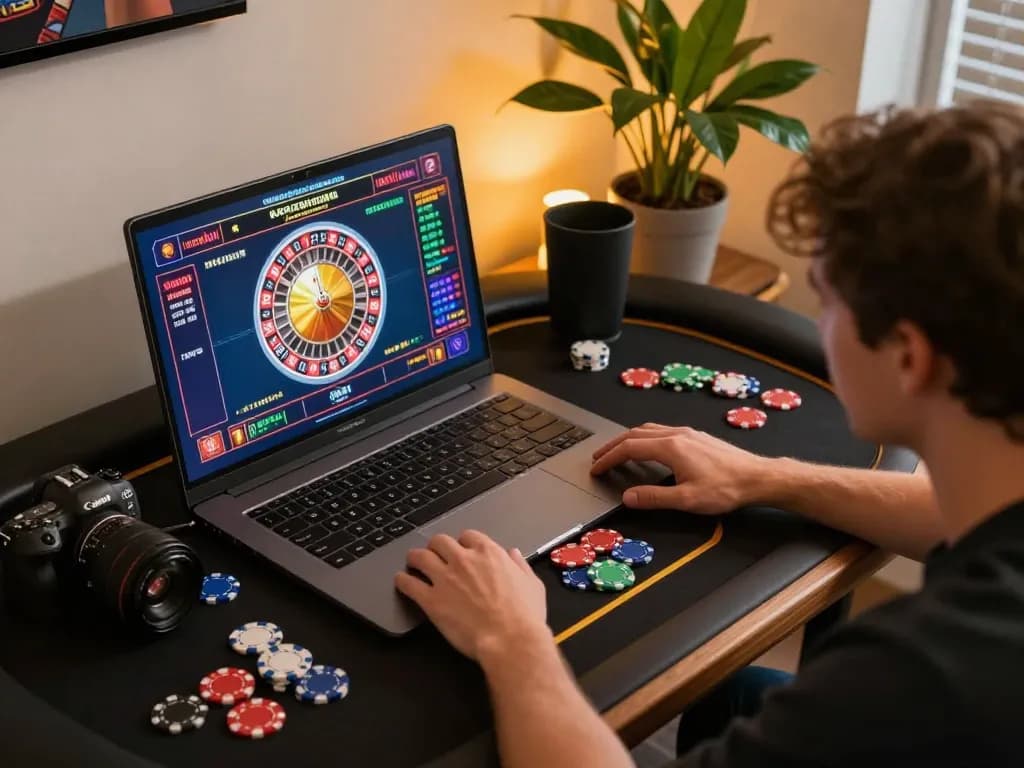 Engaging in an australian online casino roulette game at a cozy home setup