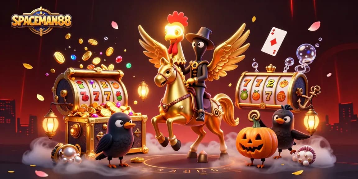 SPACEMAN88 menghadirkan pengalaman slots tanpa batas dengan karakter menarik dan simbol keberuntungan di kasino malam