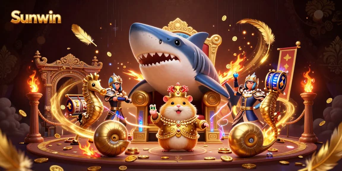 Experience the thrill of Sunwin's gameplay featuring a golden hamster king with a roaring backdrop of casino brilliance.