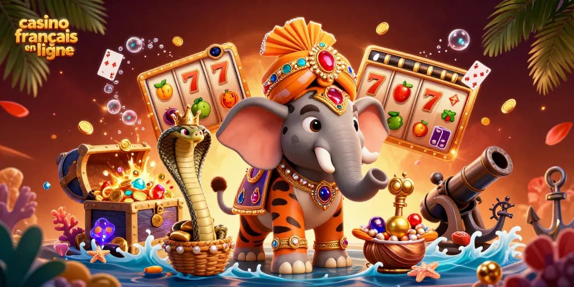 Participez à un gameplay excitant au casino français en ligne mettant en vedette un magnifique maharaja et des éléments de trésor.