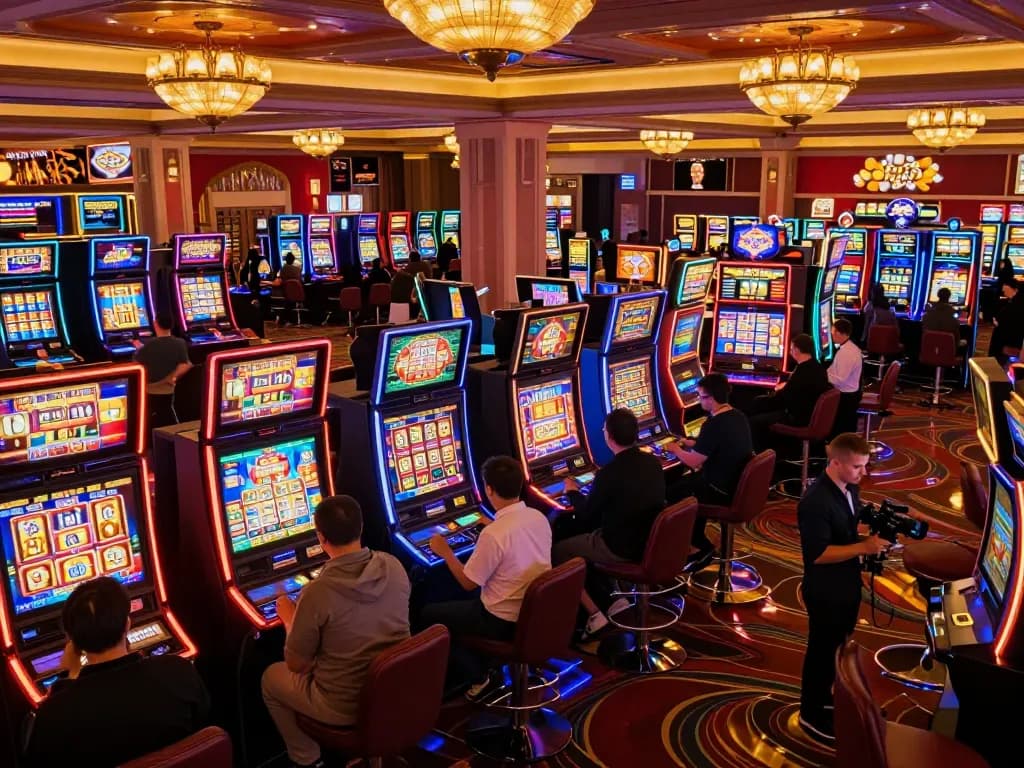 Experience the excitement at viral88's slot machine area, where colorful machines attract engaged players.