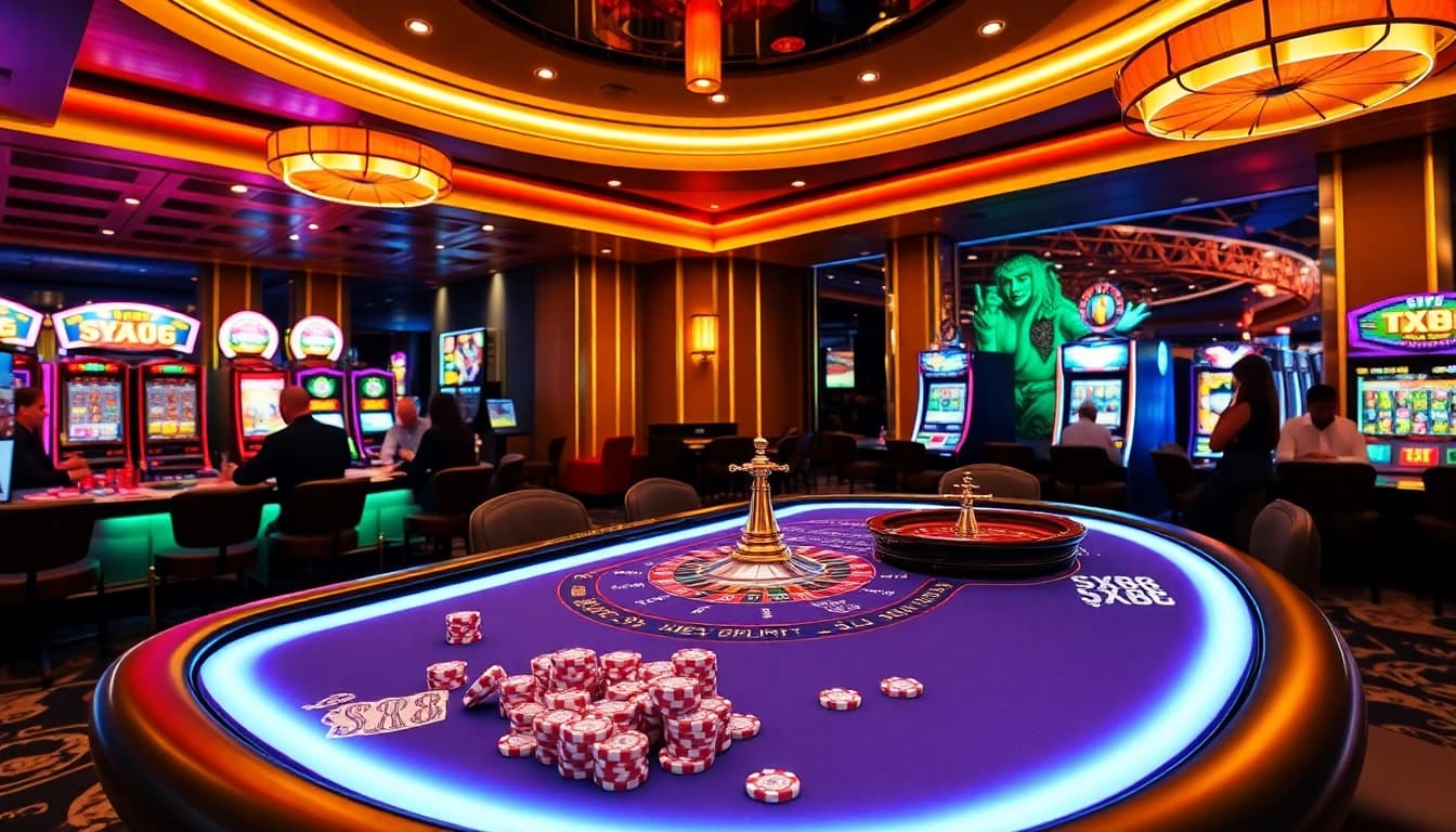 SX88-themed casino gaming table with players engaged in thrilling gambling activities.