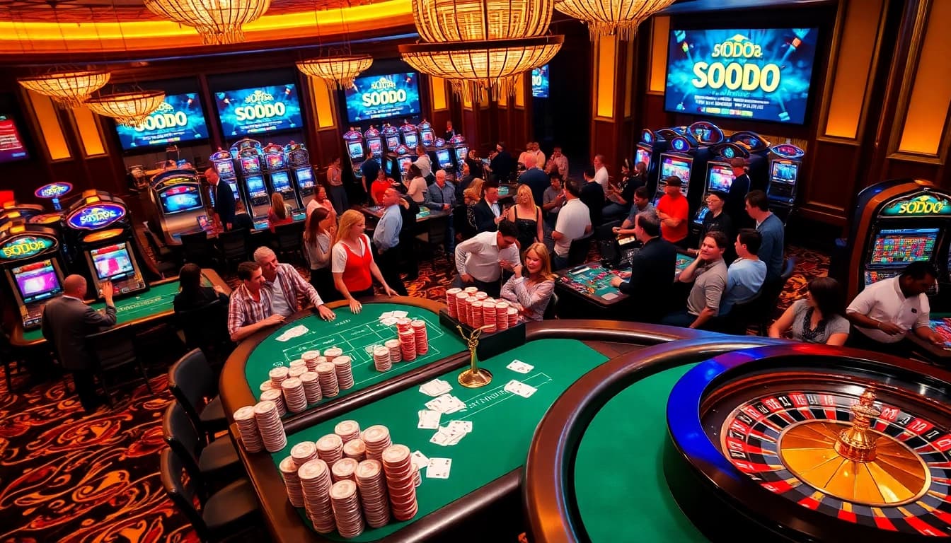 Players enjoying games at SODO Casino, showcasing vibrant excitement and gaming diversity.