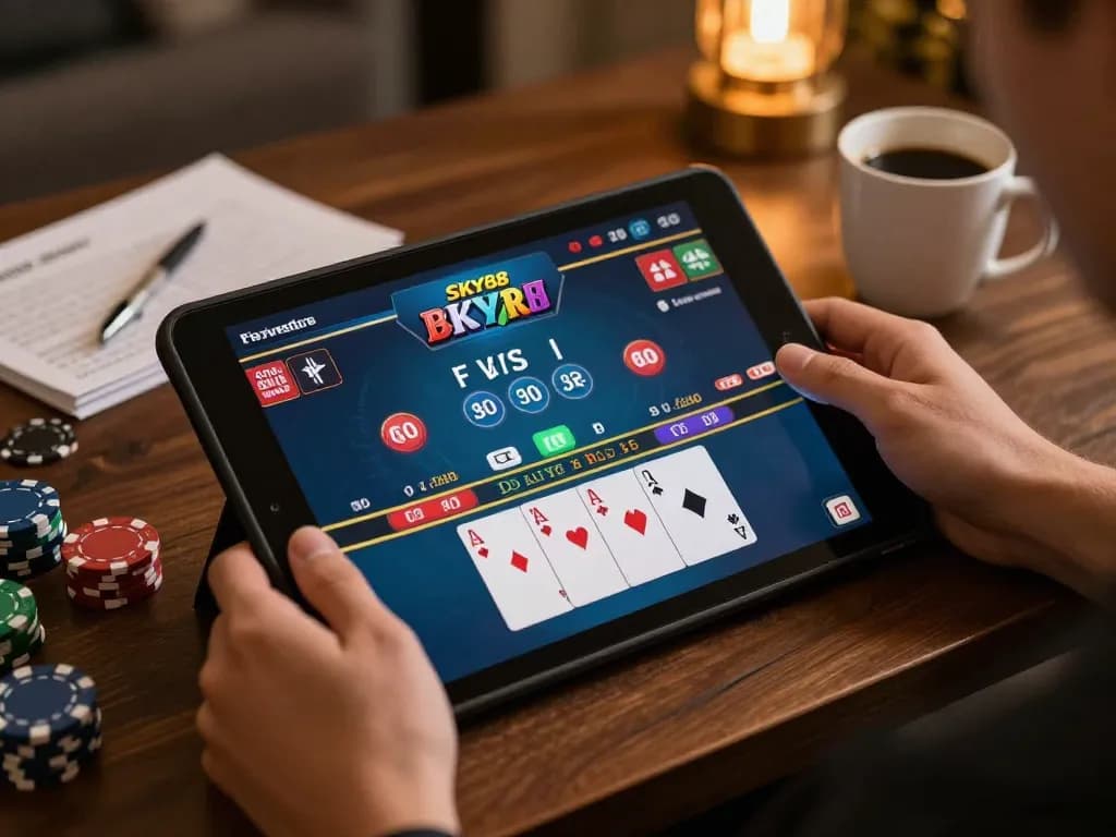 Engaging in live dealer blackjack on SKY88 platform while enjoying a comfortable home setting