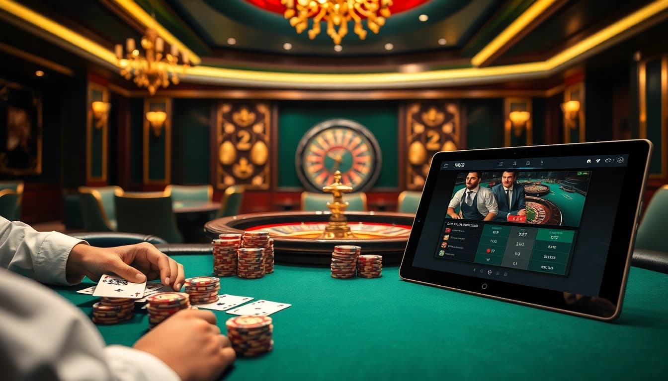 Experience the excitement of gaming at https://rr88.auction/ with a luxurious casino scene featuring poker and roulette.