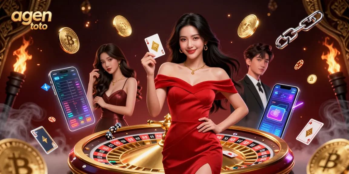 Experience the thrill of agen toto with a glamorous Asian woman and dynamic casino elements in a vibrant 3D scene.