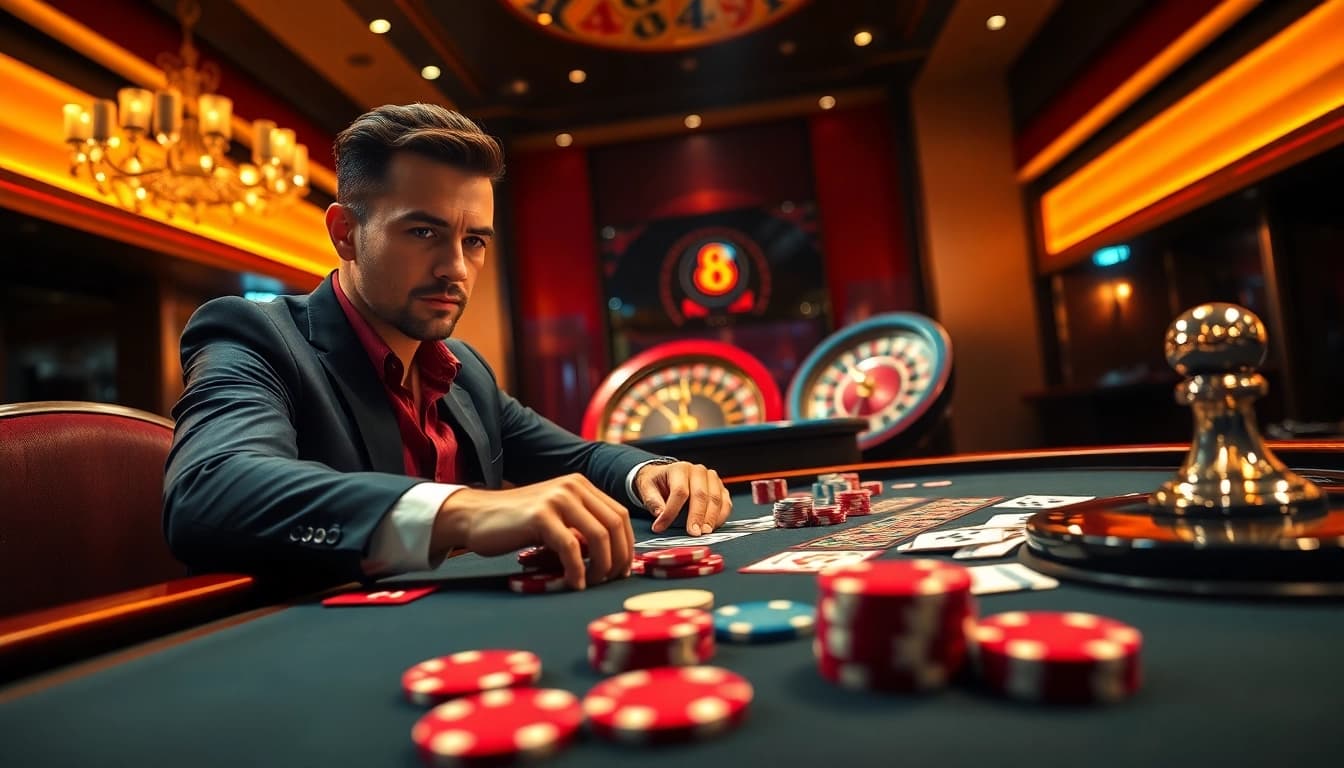 Engaging poker action at 8day casino, showcasing strategic gameplay and vibrant chips.