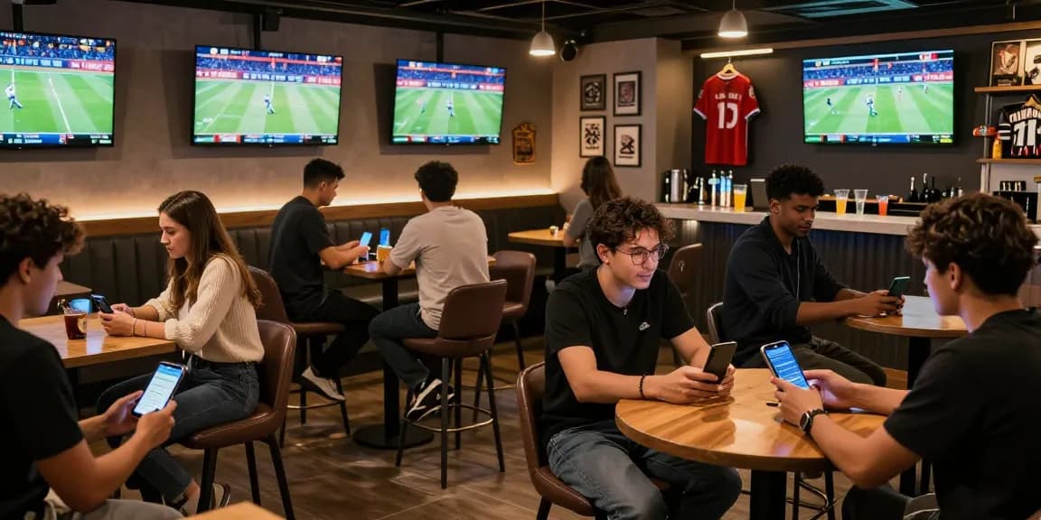Exciting gambling scene showcasing friends placing bets on 663 bet at a vibrant sports lounge.