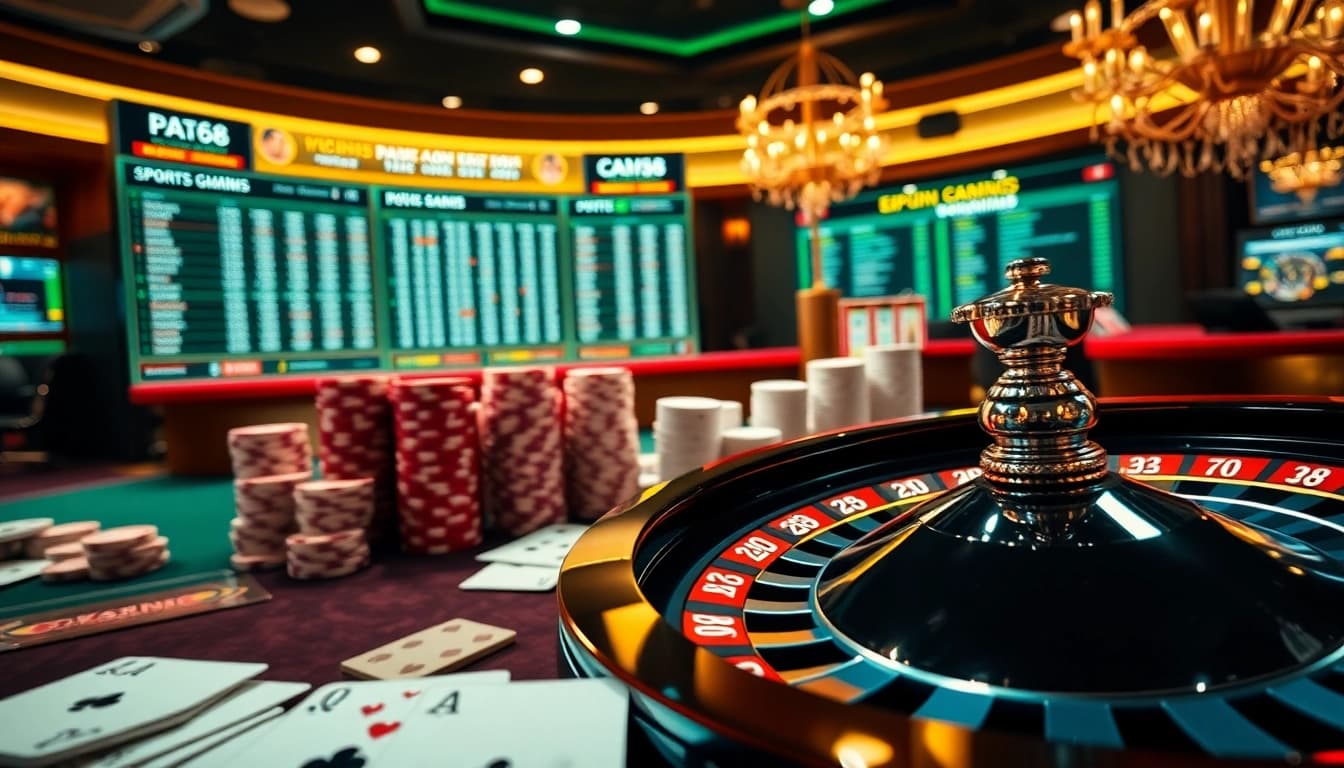 The vibrant online gambling platform Nhà Cái CM88 with poker chips and a roulette wheel.
