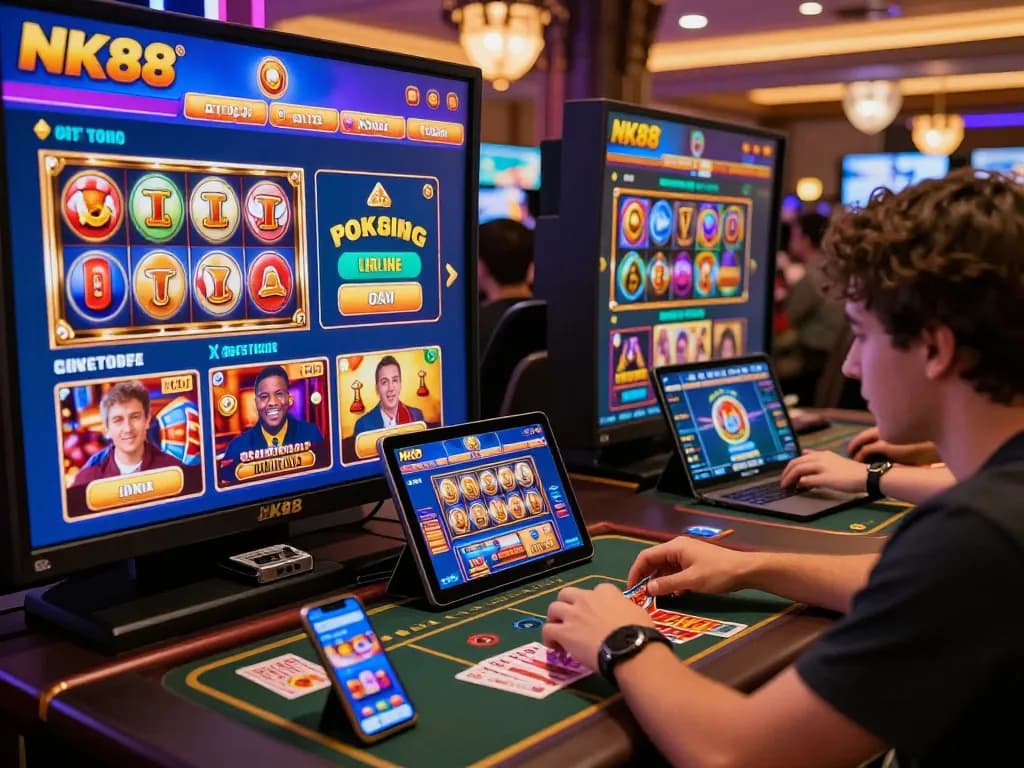 NK88 gaming platform with users enjoying diverse games and vibrant interface