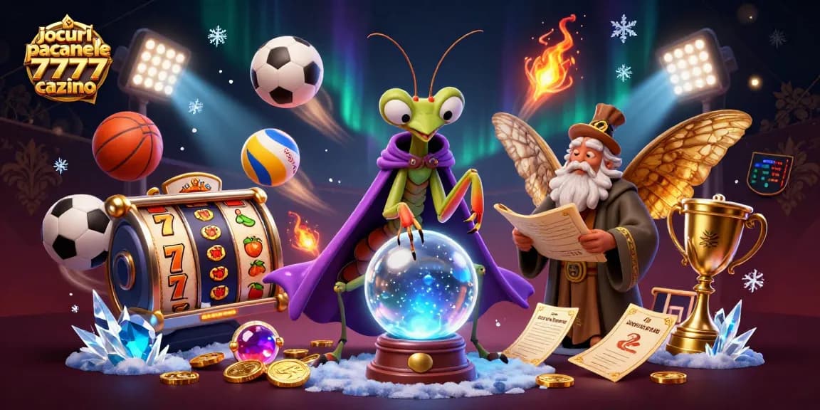 Joacă jocuri pacanele 77777 cazino cu personaje fascinante și simboluri de jackpot într-o ilustrație captivantă.