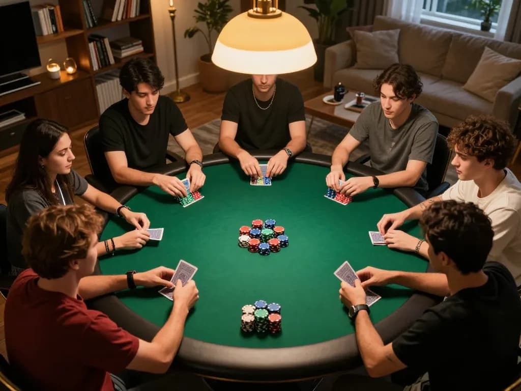 Engaging poker game scene at home featuring players strategizing their bets for ทางเข้า m103.
