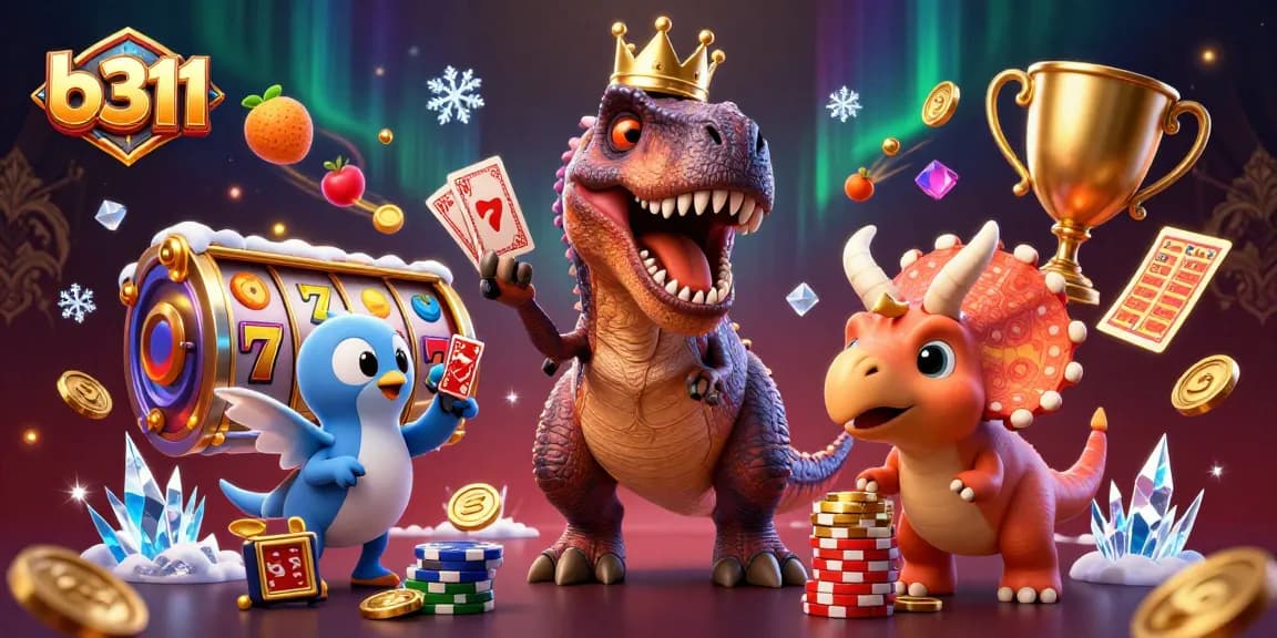 O b311 oferece jogadas emocionantes enquanto um T-Rex tenta embaralhar cartas com a ajuda de criaturas pré-históricas.