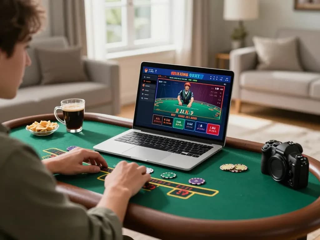 Player engaging in exciting online blackjack at xo88 from a cozy home setup, showcasing interactive gameplay.