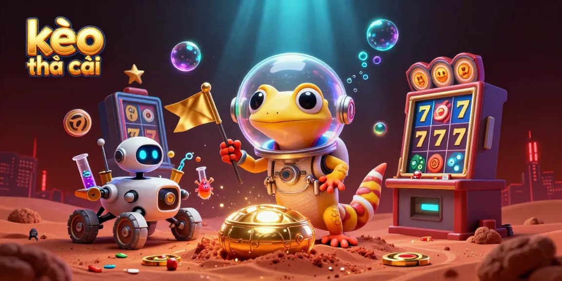 Engage with kèo nhà cái as the Martian gecko discovers a hidden casino on Mars, featuring vibrant slot machines.