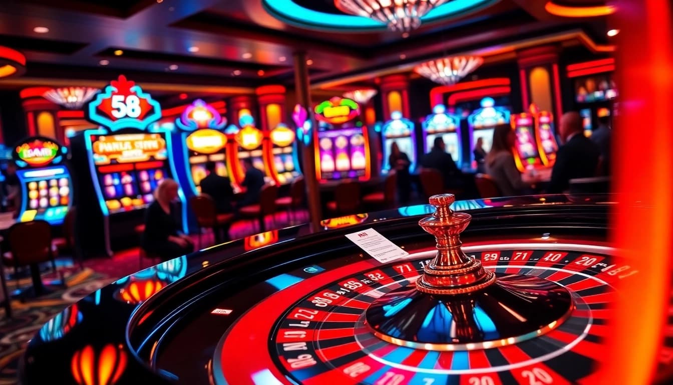 58win players enjoying a thrilling casino experience at a vibrant roulette table.