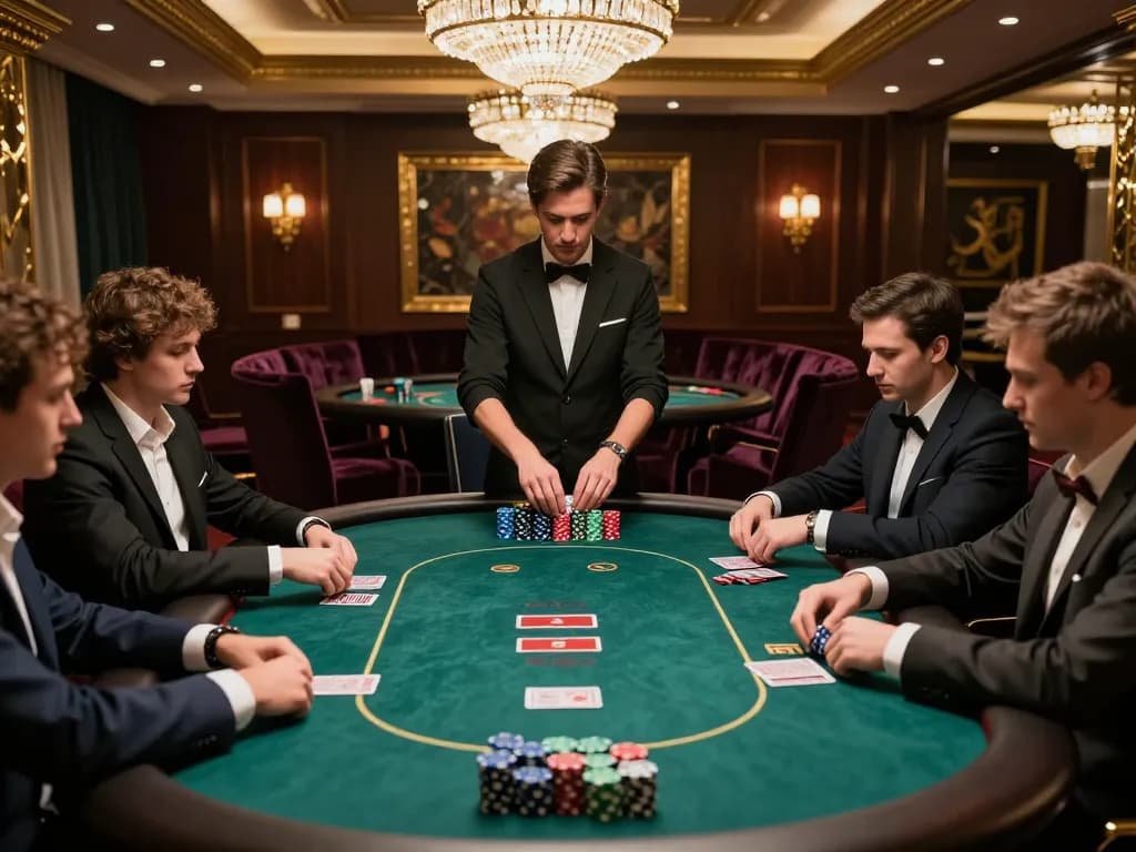 Players strategizing in Sunwin VIP poker area, rich decor highlights high-stakes gameplay.