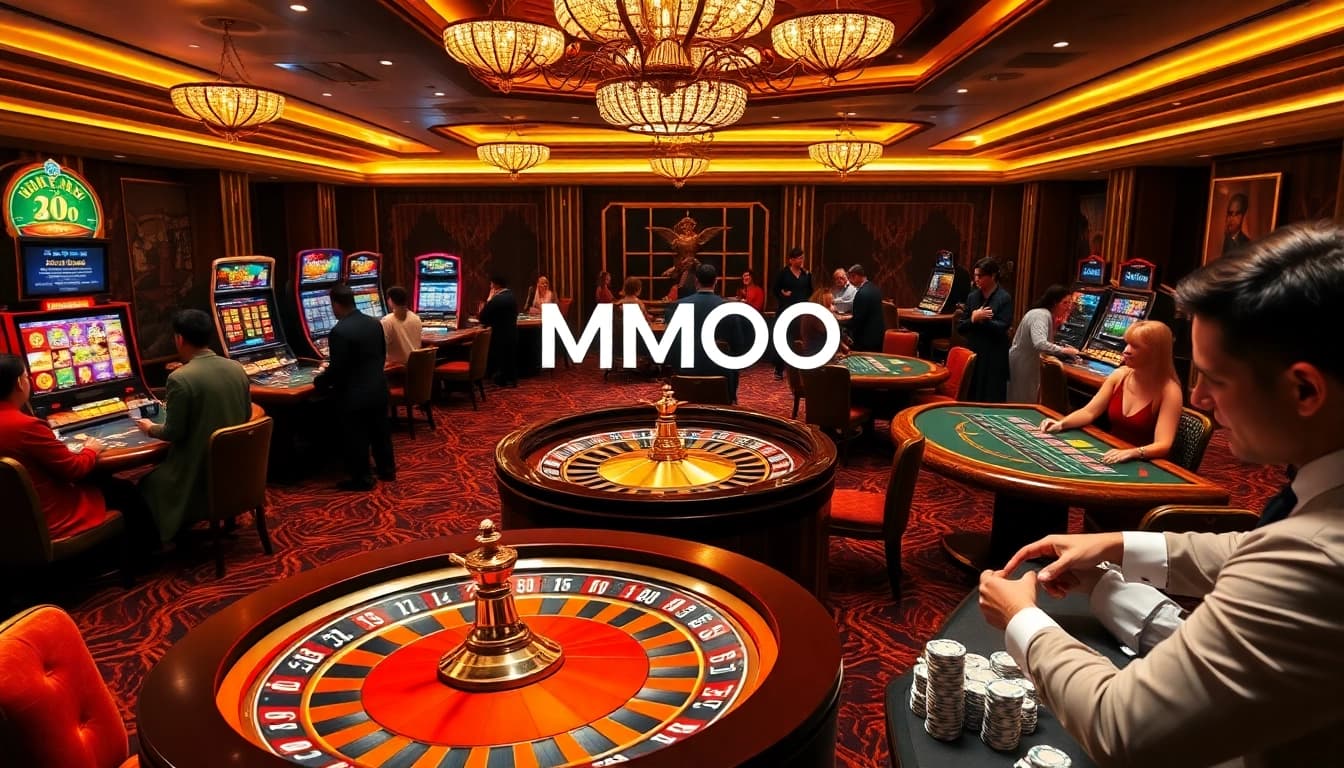 MMOO casino scene featuring exciting gambling tables and professional dealers in a luxurious setting