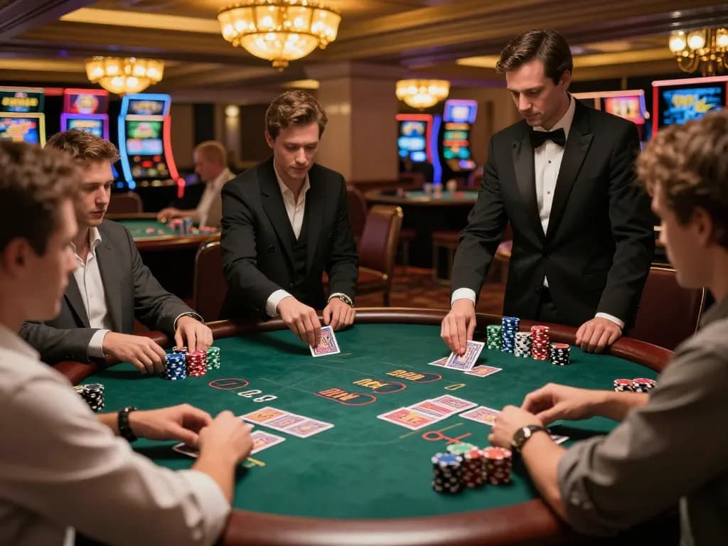 Players engaged in an exciting blackjack game at 88aa casino table with vibrant casino ambiance.
