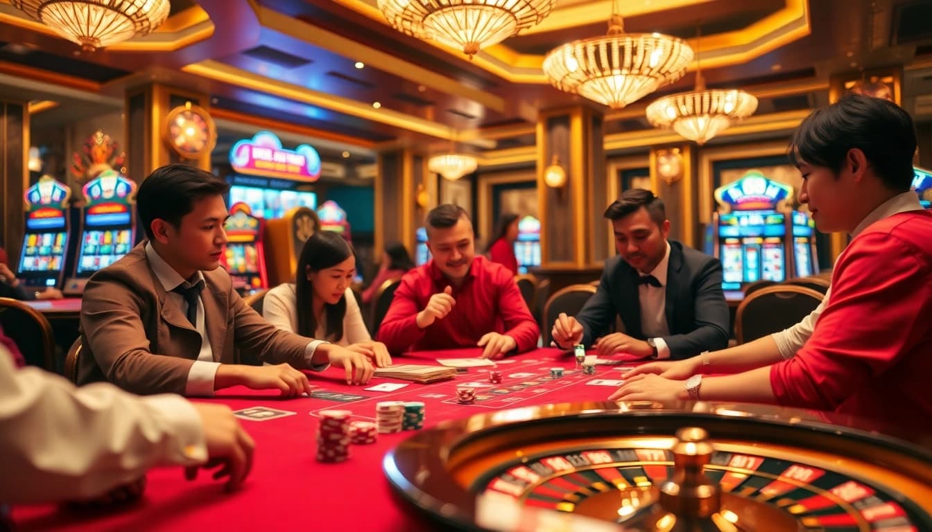 Players enjoying an exhilarating card game at 68 Game Bài casino, showcasing the excitement of gambling.