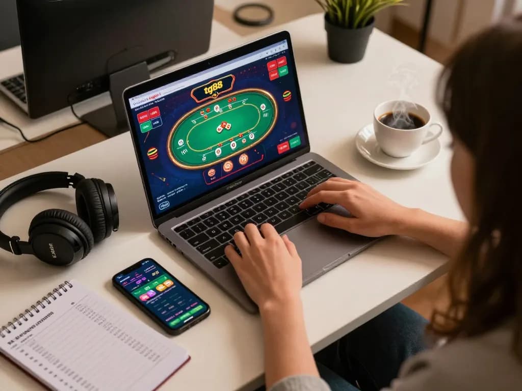 Engaging gaming session on tg88 online casino with vibrant poker screen and focused player