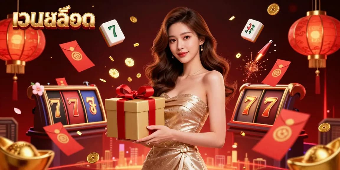 Engage with เว็บสล็อต as lucky symbols and golden coins illuminate a vibrant casino scene.