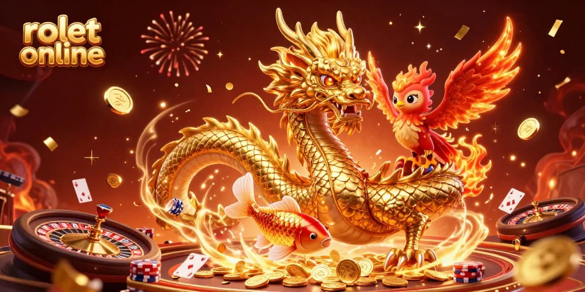 Experience thrilling rolet online action with a vibrant dragon, phoenix, and koi fish in a dynamic casino scene.