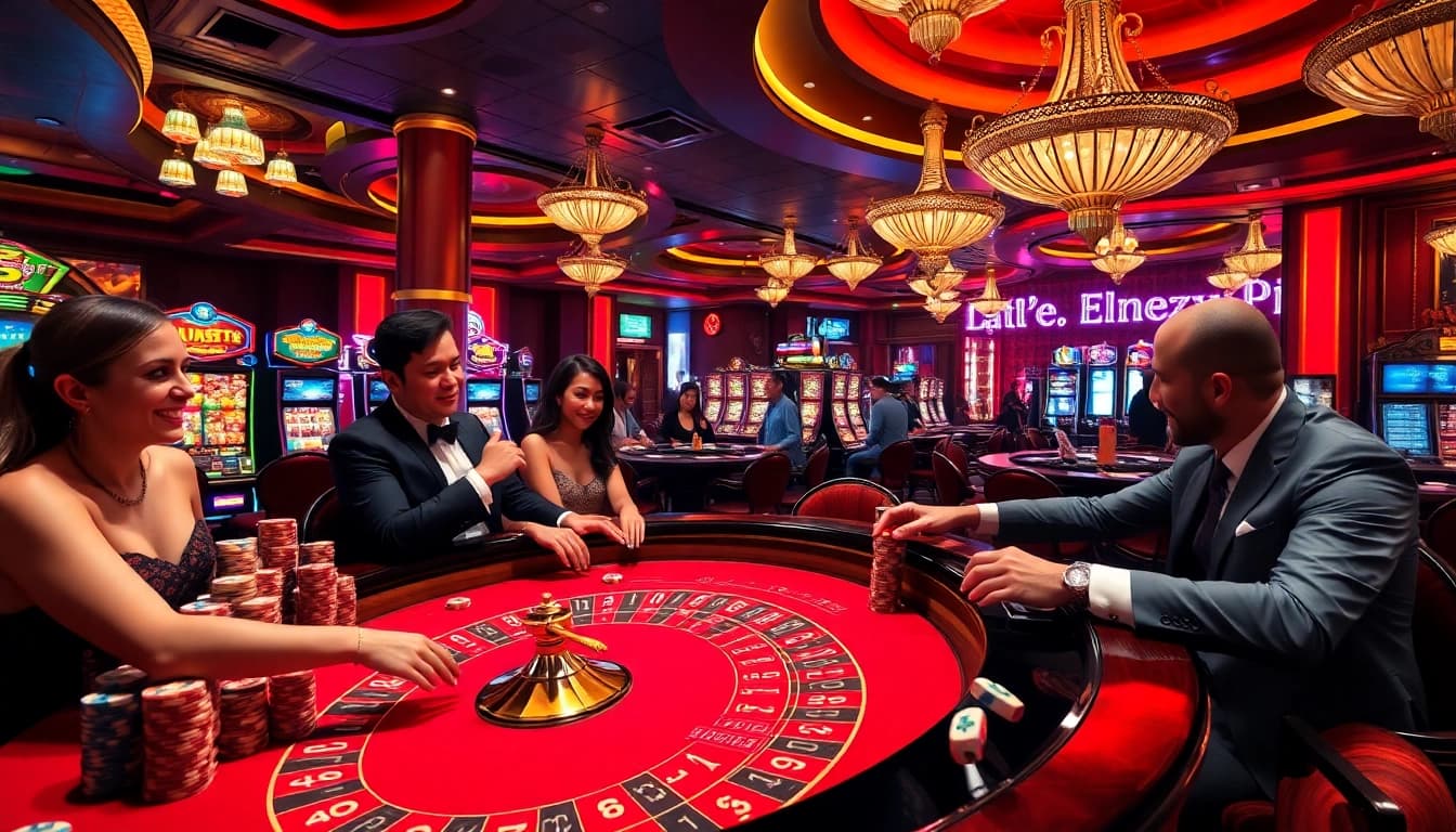 Experience the thrill of gambling at 88vv with players enjoying dynamic casino games and vibrant slot machines.