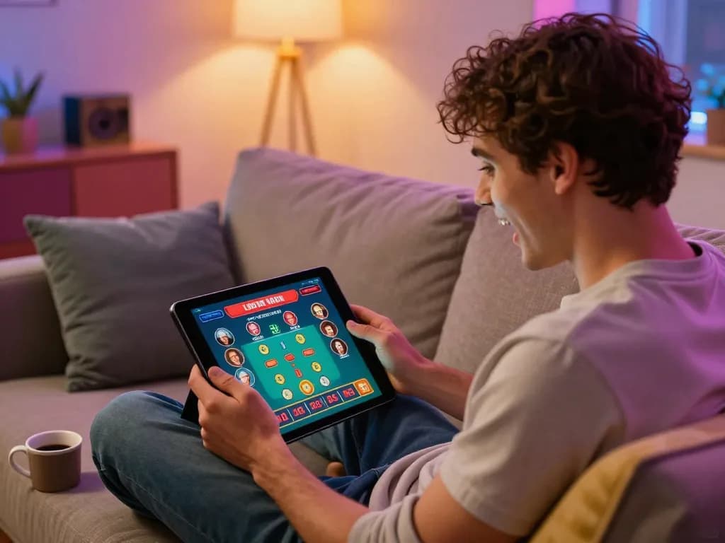 Người chơi LUCK8 tham gia trò chơi casino trực tuyến từ nhà, thể hiện cược chiến lược với sự phấn khích.