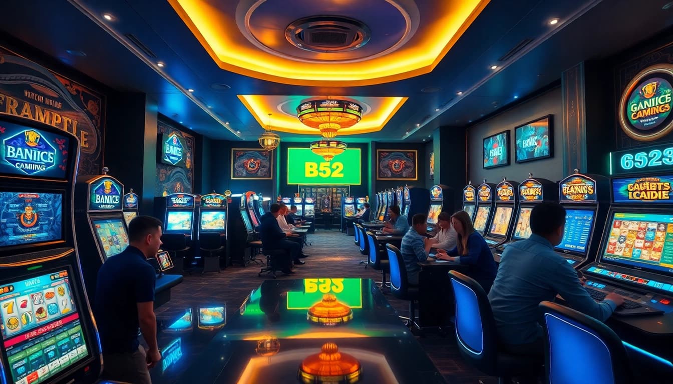 B52 Club's online gaming hub with players enjoying live casino games, showcasing excitement and security.