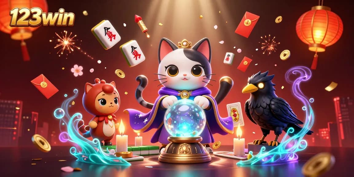 Engage with 123win's mystical gaming scene featuring vibrant characters and captivating elements.