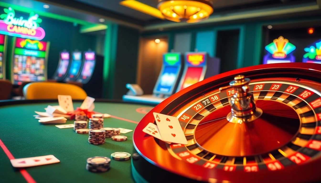Engage with the exciting win55 app at a luxurious casino table featuring vibrant poker chips and cards.