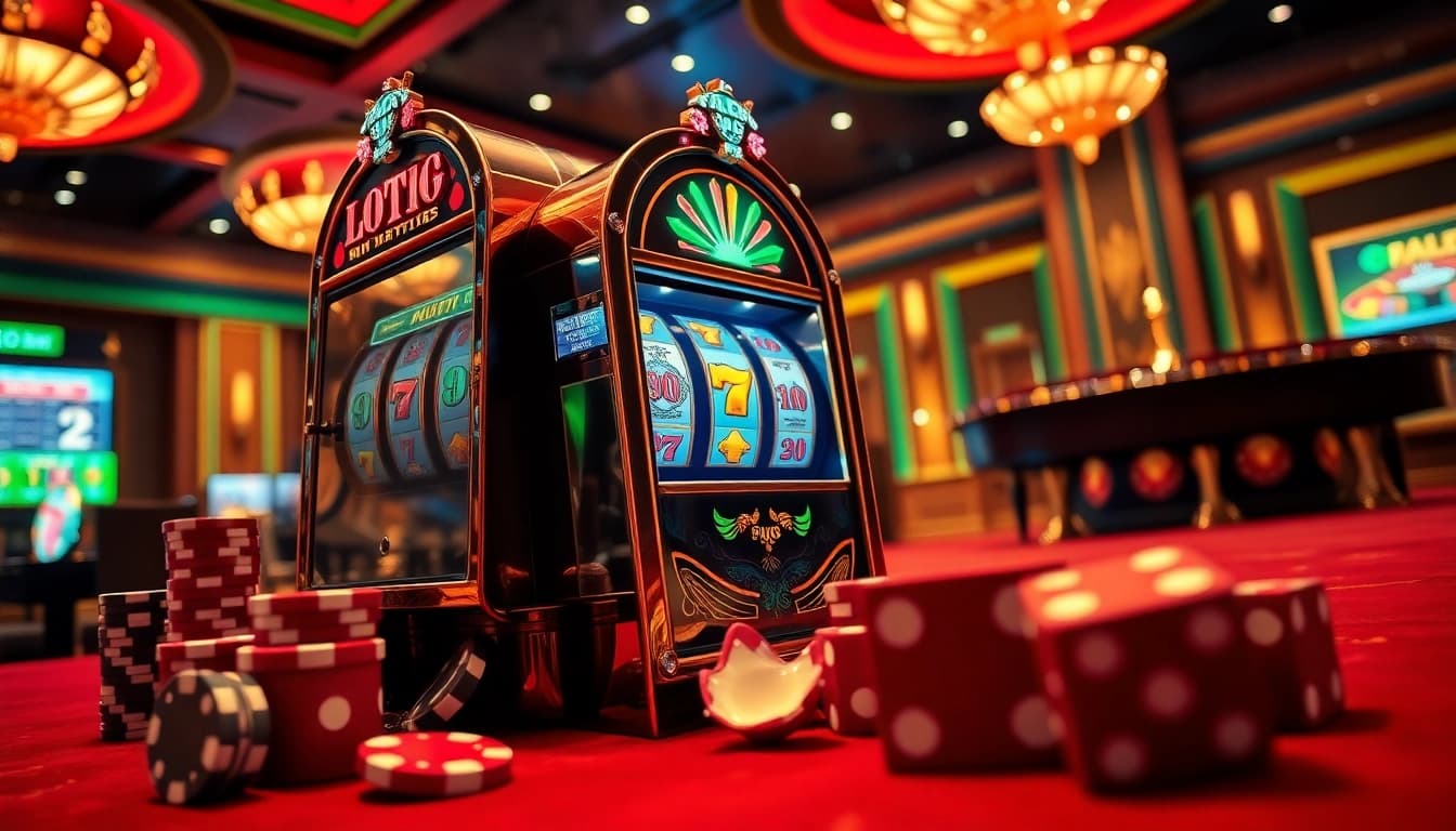 Experience thrilling wins at PGSlot PGSoft ทางเข้า with this vibrant casino scene showcasing excitement.
