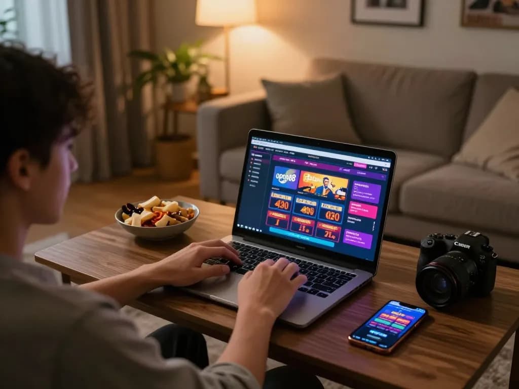 Engaging in strategic gameplay on open88 casino interface from home, showcasing a cozy gaming setup.