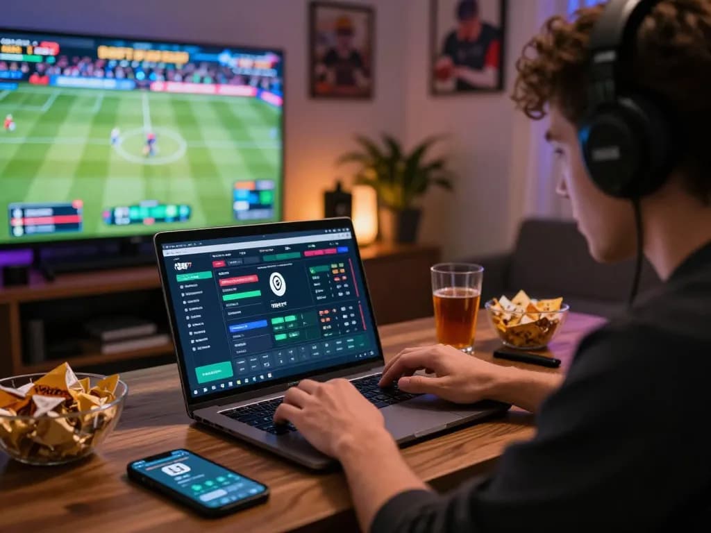 Engaged user placing bets on F8BET online sports betting interface alongside live sports events.