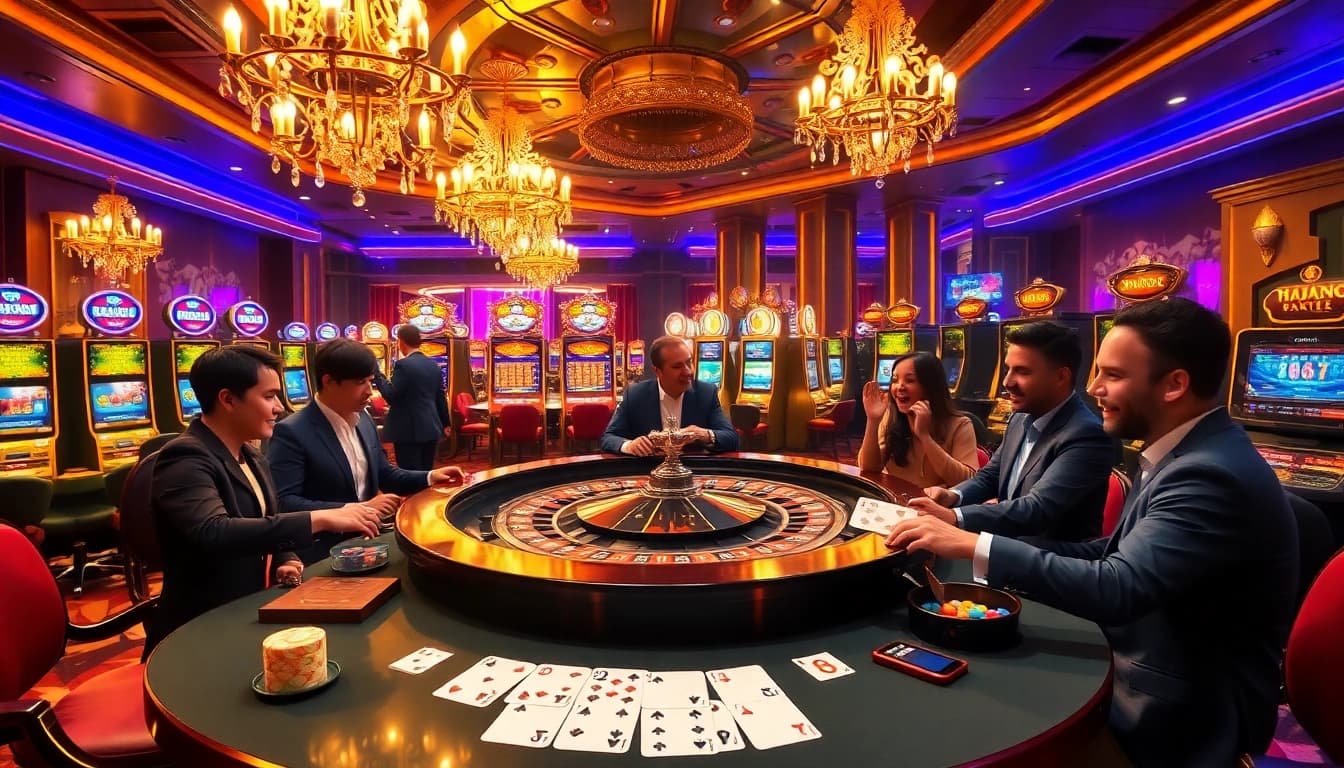 Players enjoying a high-stakes game at RAJAGACOR's luxurious casino setting.
