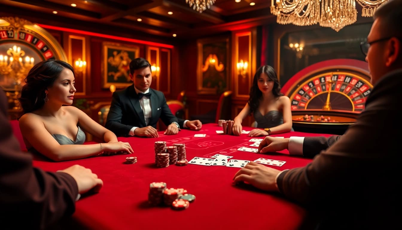 Players enjoying poker at Hi88, showcasing a luxurious online gambling atmosphere.