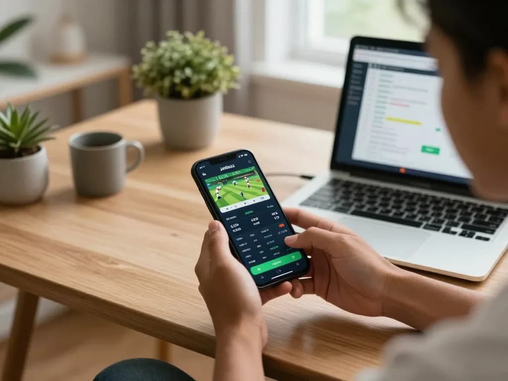 Engaged player utilizes Jeetbuzz Download App for live betting, showcasing exciting sporting events betting